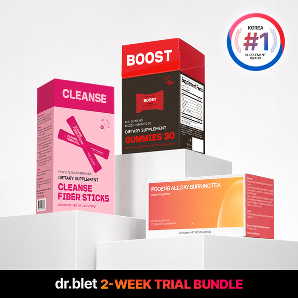 Cleanse Fiber Sticks + Red Ginseng Boost Gummies 30 + All Day Burning Tea