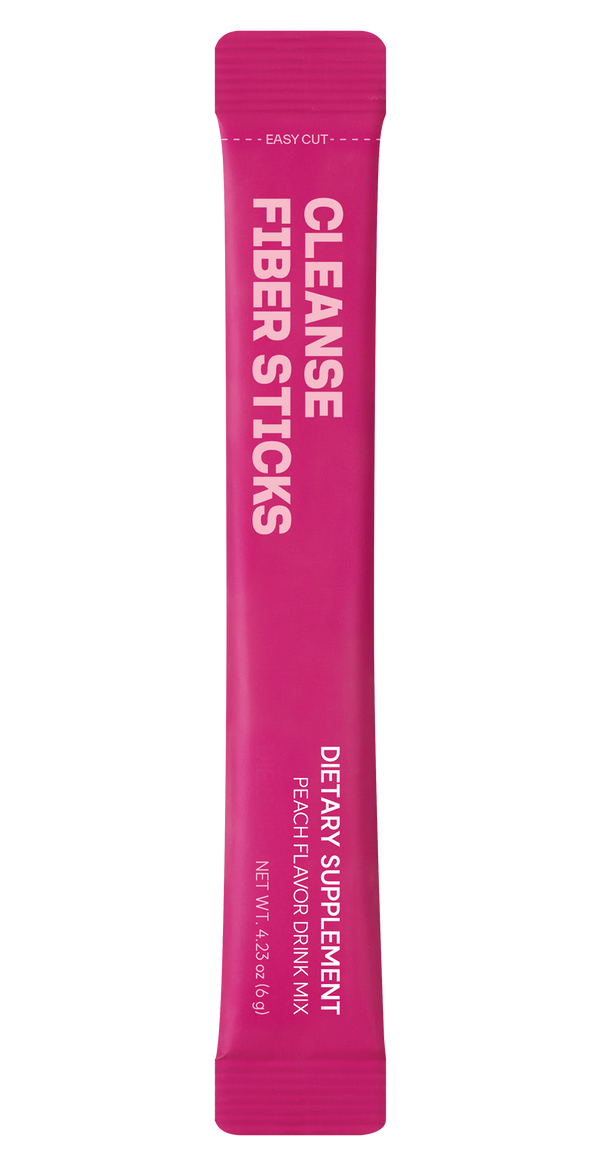 Pink fiber stick package with white text on a white background