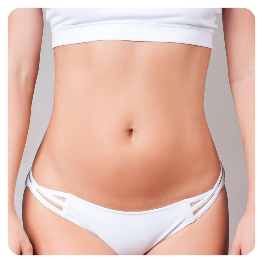 Person wearing white underwear on a plain background