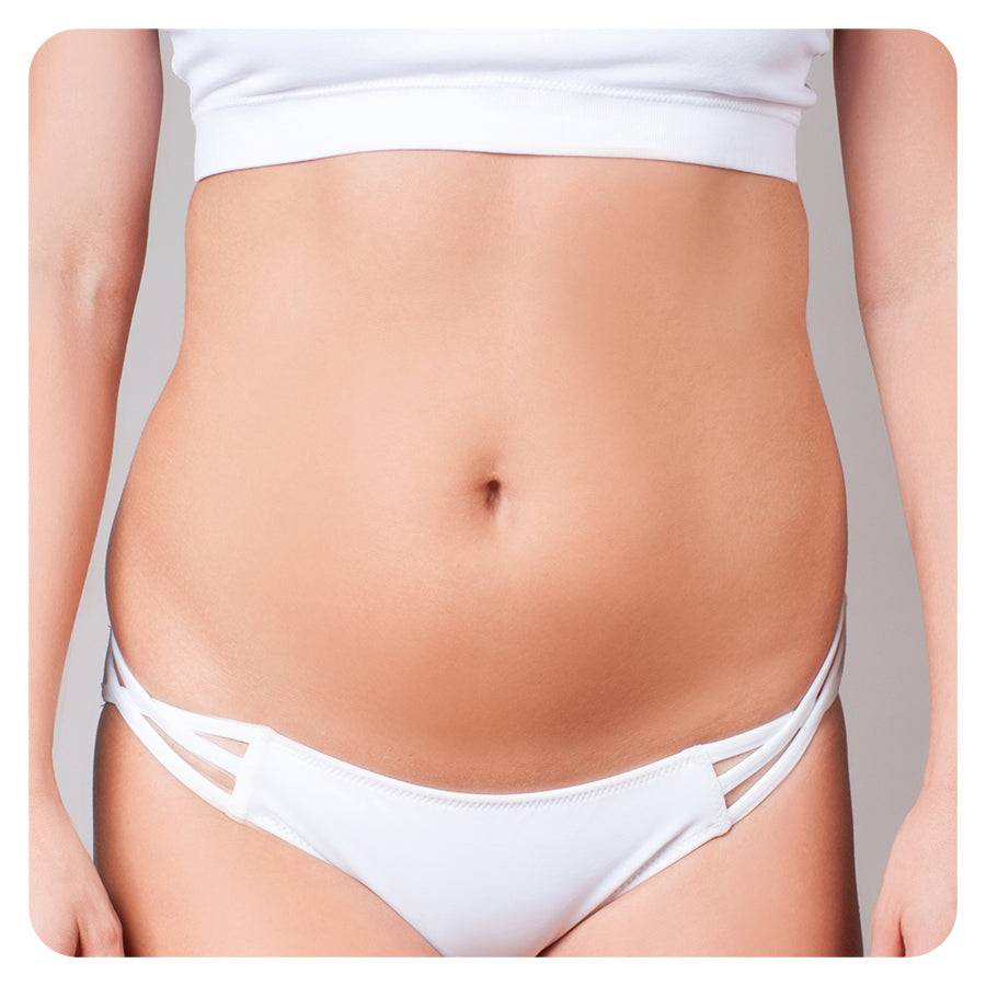 White bikini worn by a person on a plain background