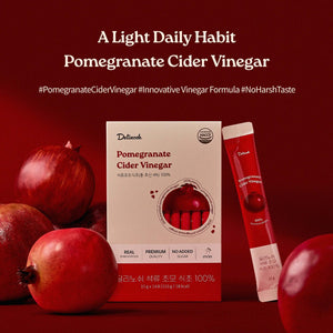 Delinosh Pomegranate Cider Vinegar 2 Boxes A lighter habit, a purer vinegar. Raw, unfiltered pomegranate vinegar made from 12 whole fruits — smooth, tangy, and only 1 kcal. 100% raw & unfiltered Turkish pomegranate vinegar Zero sugar, only 1 kcal per stic