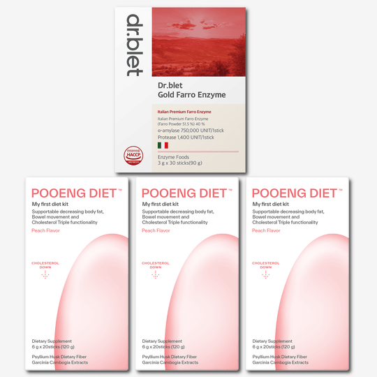 Pooeng Diet 3 Boxes + dr.blet Gold Faro Enzyme 1 Box - Pooeng Diet - Burn fat & feel lighter. A daily diet stick that supports both fat reduction and digestion. Dual-action: fat burn + digestive support Just one stick a day – effortless routine Made with